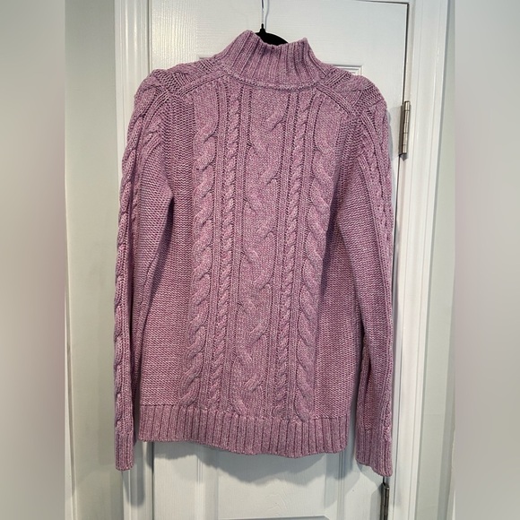 L.L. Bean Size M Lavender Long Sleeve Cable Knit Full Zip Mock Neck Cardigan - Picture 9 of 12